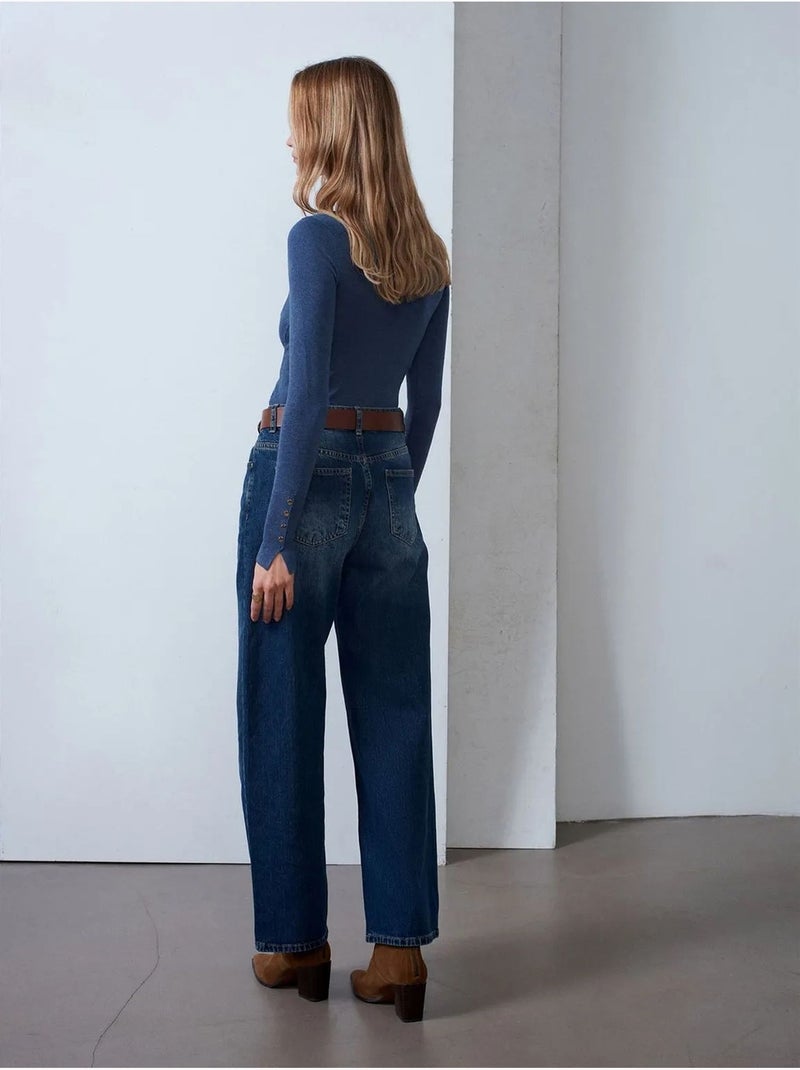 Hoge taille wide-leg jeans van katoen dilvin Saffierblauw - Kiabi
