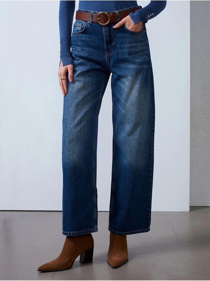 Hoge taille wide-leg jeans van katoen dilvin Saffierblauw - Kiabi