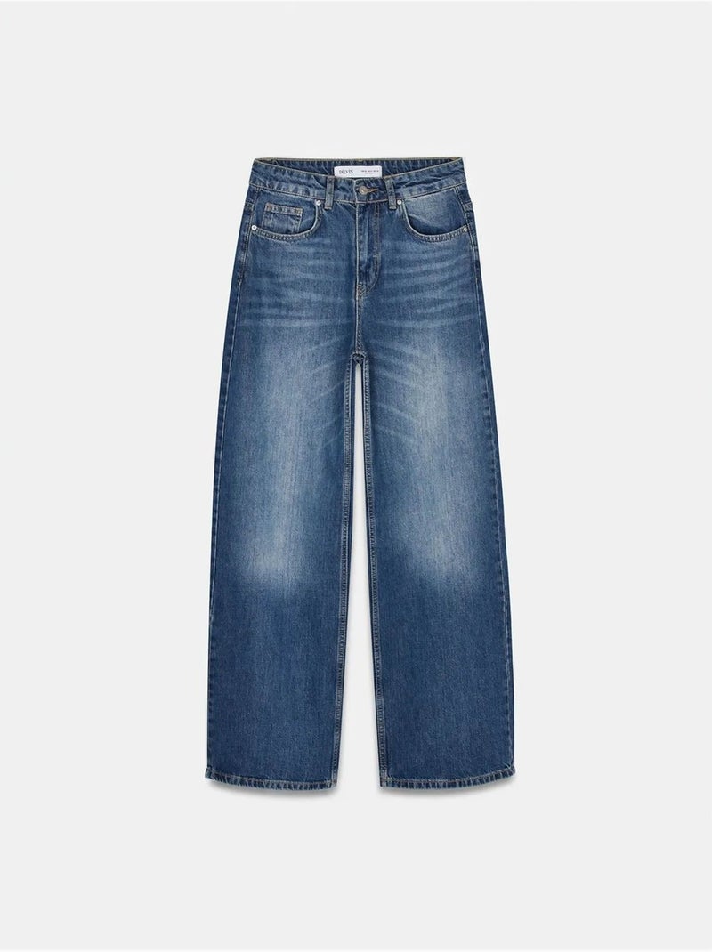 Hoge taille wide-leg jeans van katoen dilvin Saffierblauw - Kiabi