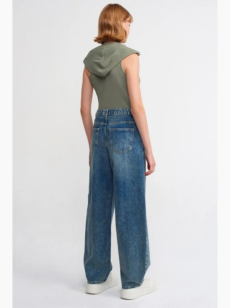 Hoge taille wide-leg jeans van katoen dilvin Saffierblauw - Kiabi