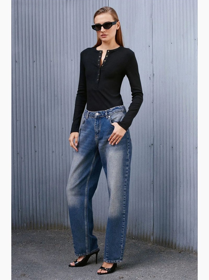 Hoge taille wide-leg jeans van katoen dilvin Saffierblauw - Kiabi