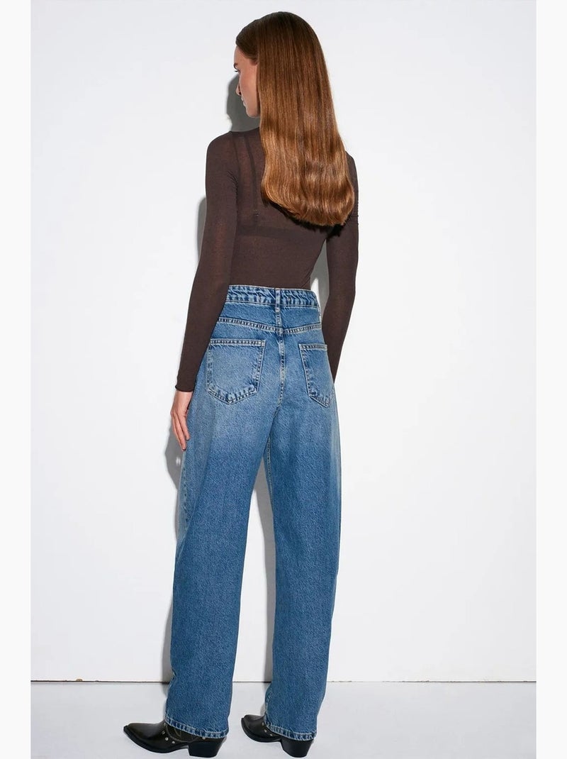 Hoge taille wide-leg jeans van katoen dilvin Saffierblauw - Kiabi