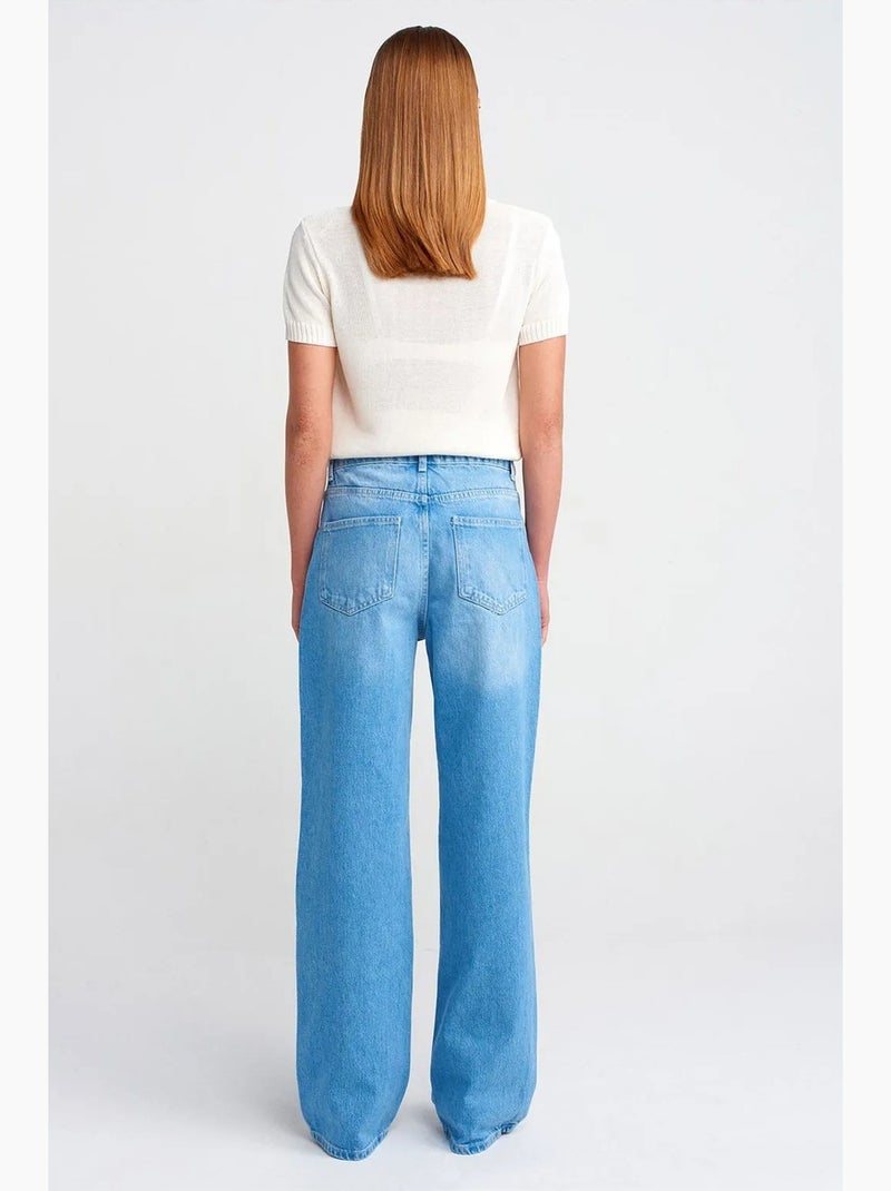 Hoge taille wide-leg jeans van katoen dilvin Saffierblauw - Kiabi