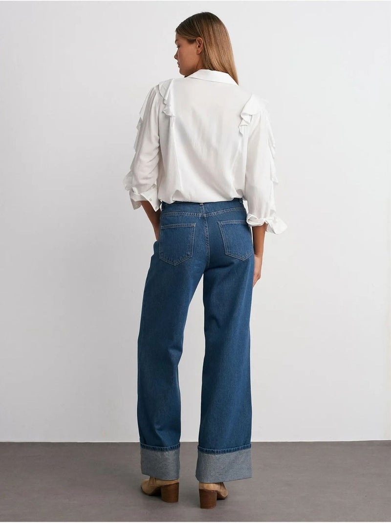 Hoge taille wide-leg jeans van katoen dilvin Saffierblauw - Kiabi