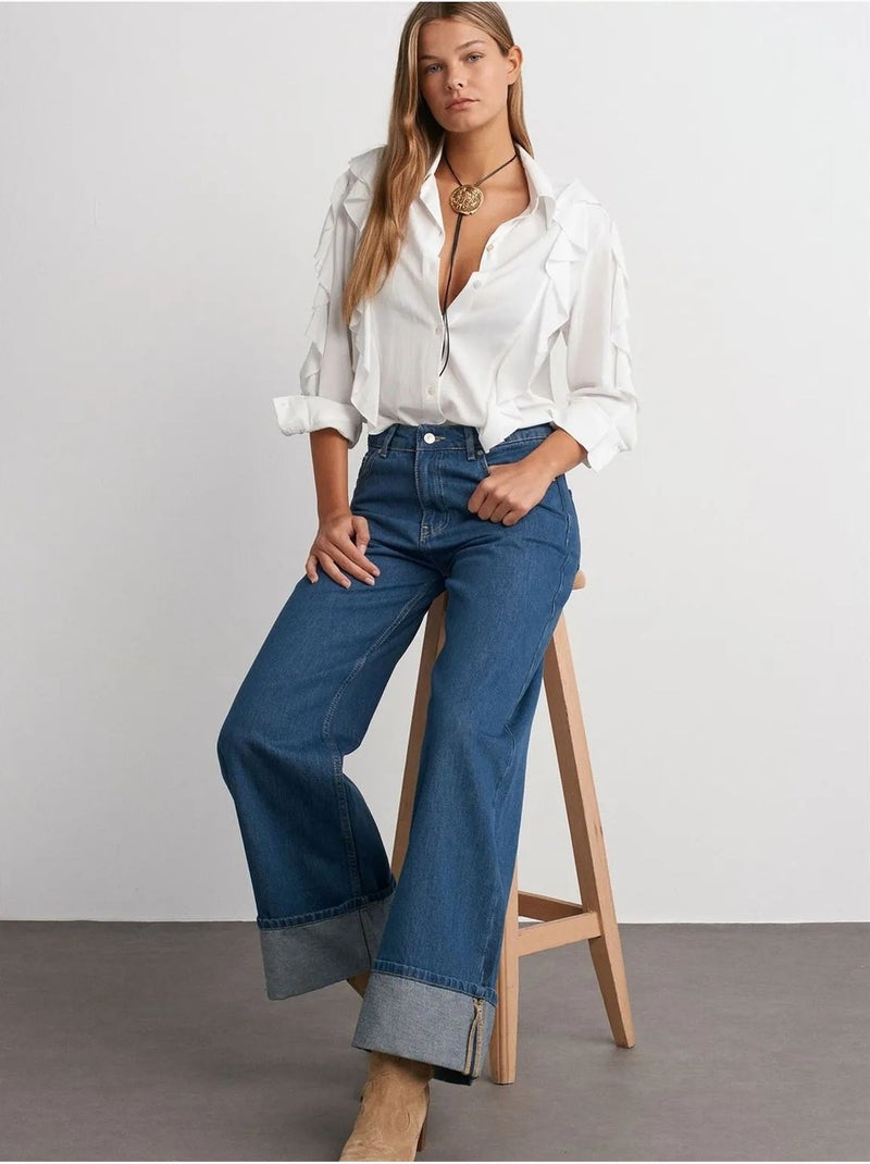 Hoge taille wide-leg jeans van katoen dilvin Saffierblauw - Kiabi