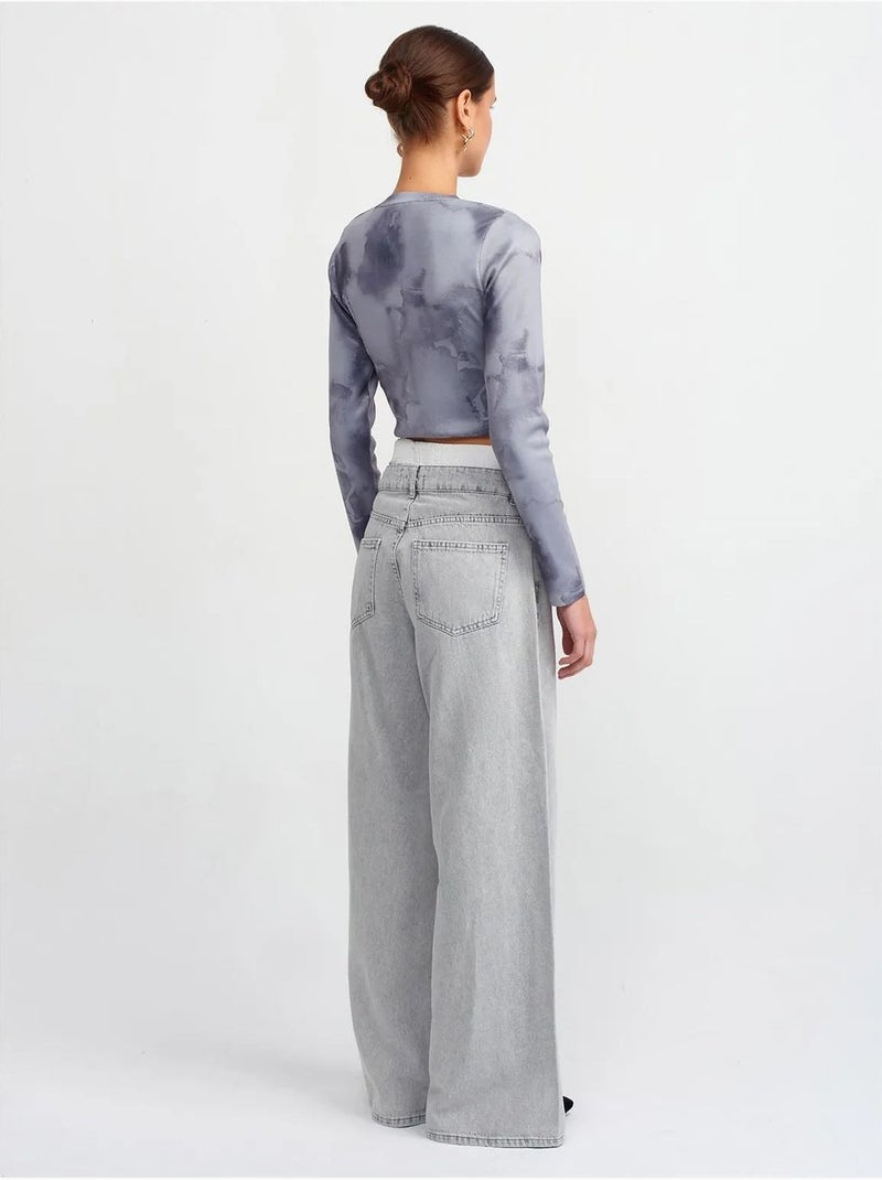 Hoge taille wide-leg jeans van katoendenim dilvin Lichtgrijs - Kiabi