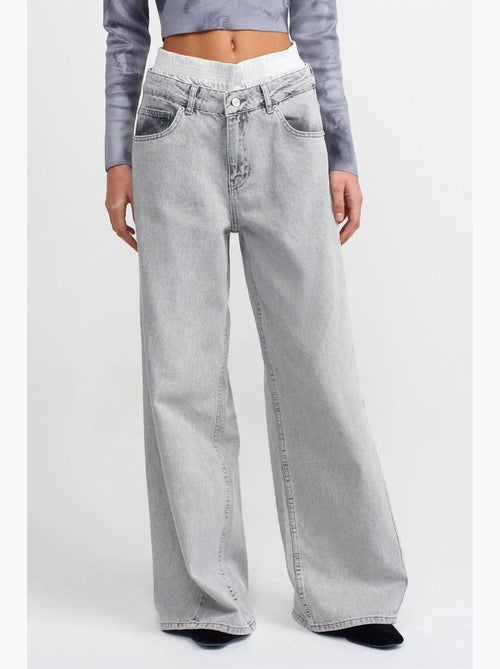 Hoge taille wide-leg jeans van katoendenim dilvin - Kiabi Hoge taille wide-leg jeans van katoendenim dilvin - Kiabi
