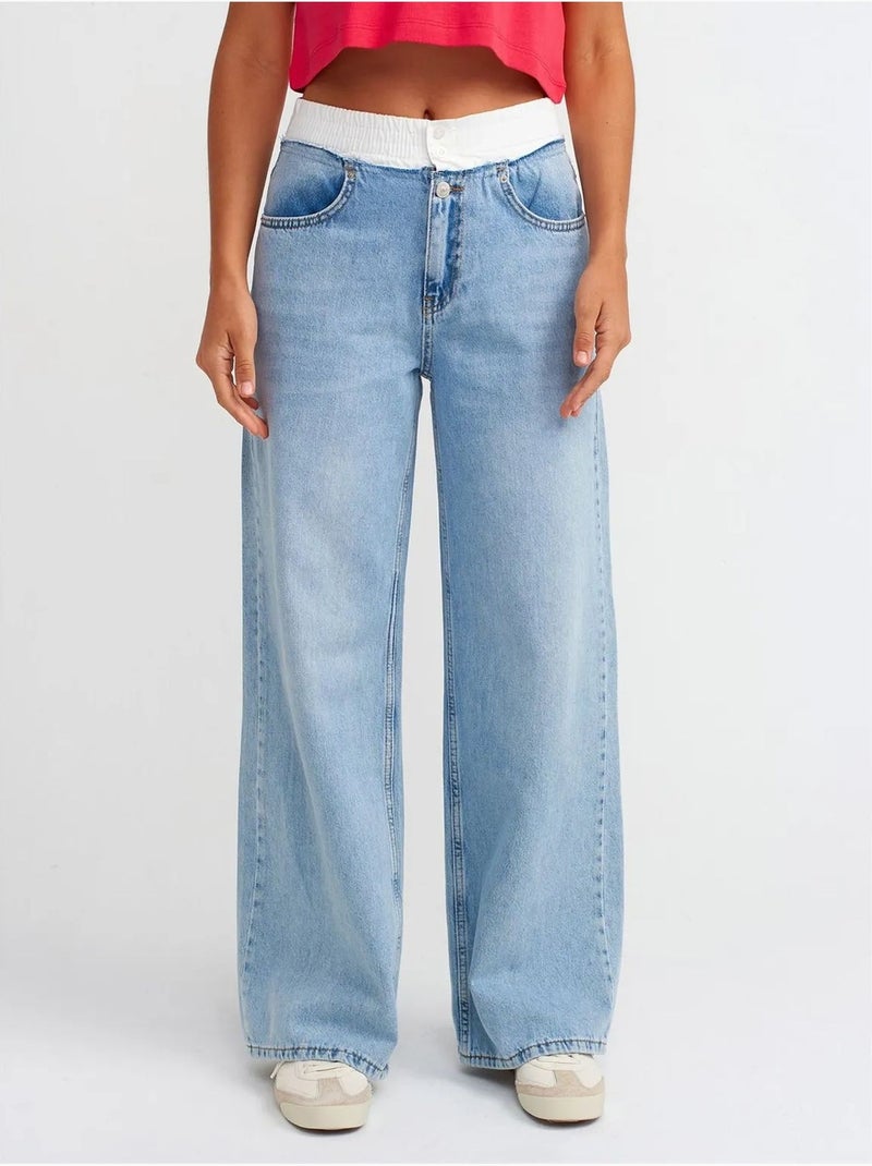 Hoge taille wide-leg jeans van katoendenim dilvin Saffierblauw - Kiabi