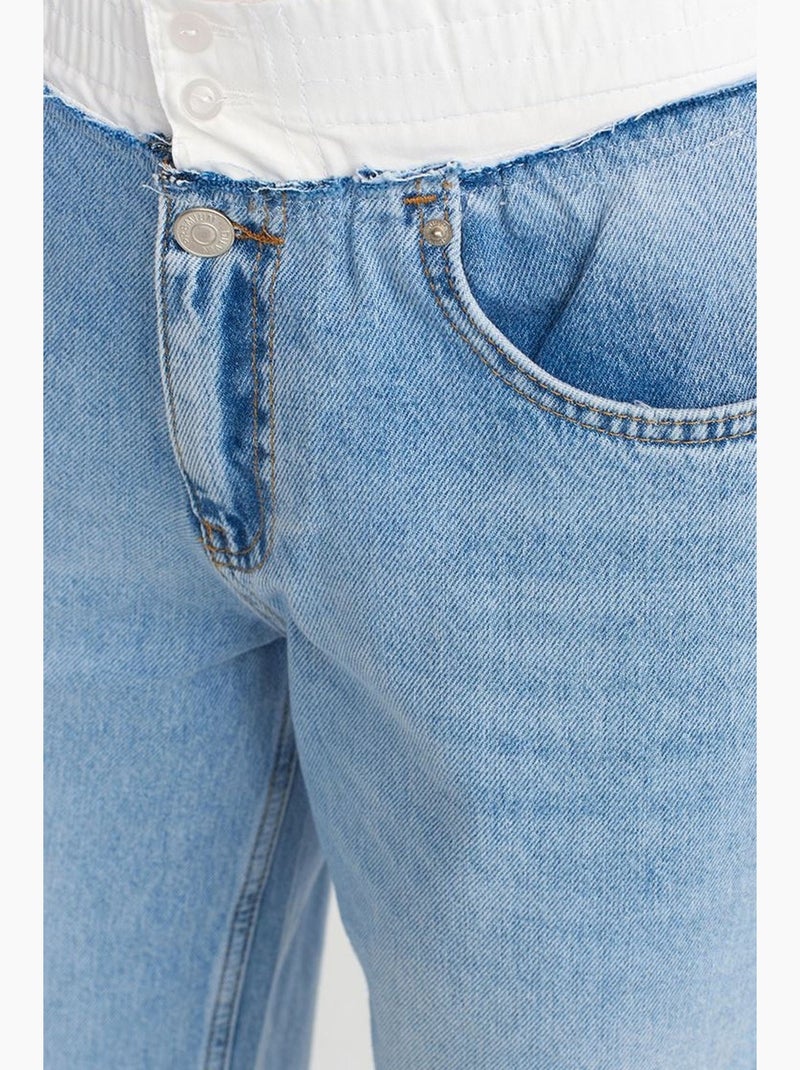 Hoge taille wide-leg jeans van katoendenim dilvin Saffierblauw - Kiabi