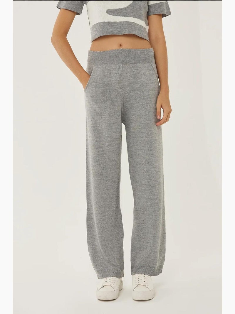Hoge taille wijde gebreide broek hiccup Grijs - Kiabi