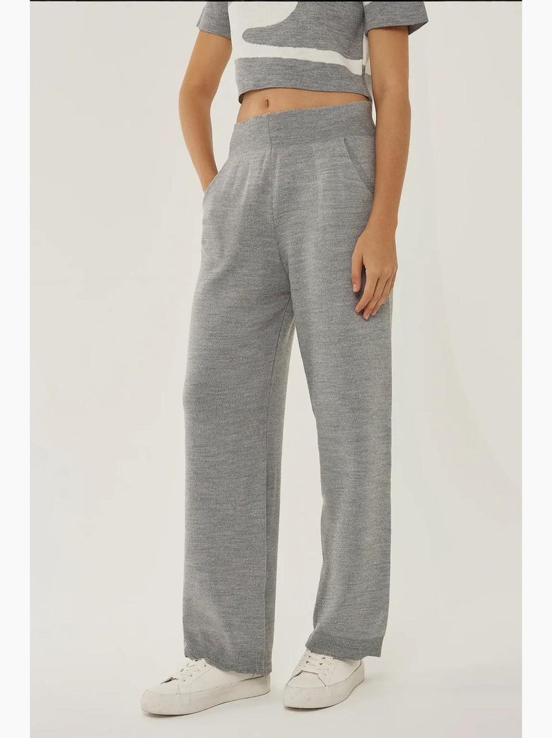 Hoge taille wijde gebreide broek hiccup Grijs - Kiabi