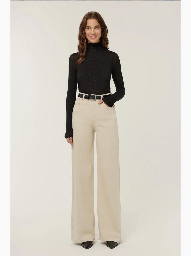 Hoge taille wijde pijpen jeans hiccup Crème - Kiabi