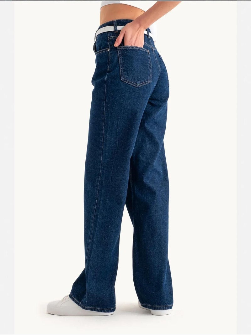 Hoge taille wijde pijpen jeans hiccup Donkerblauw - Kiabi