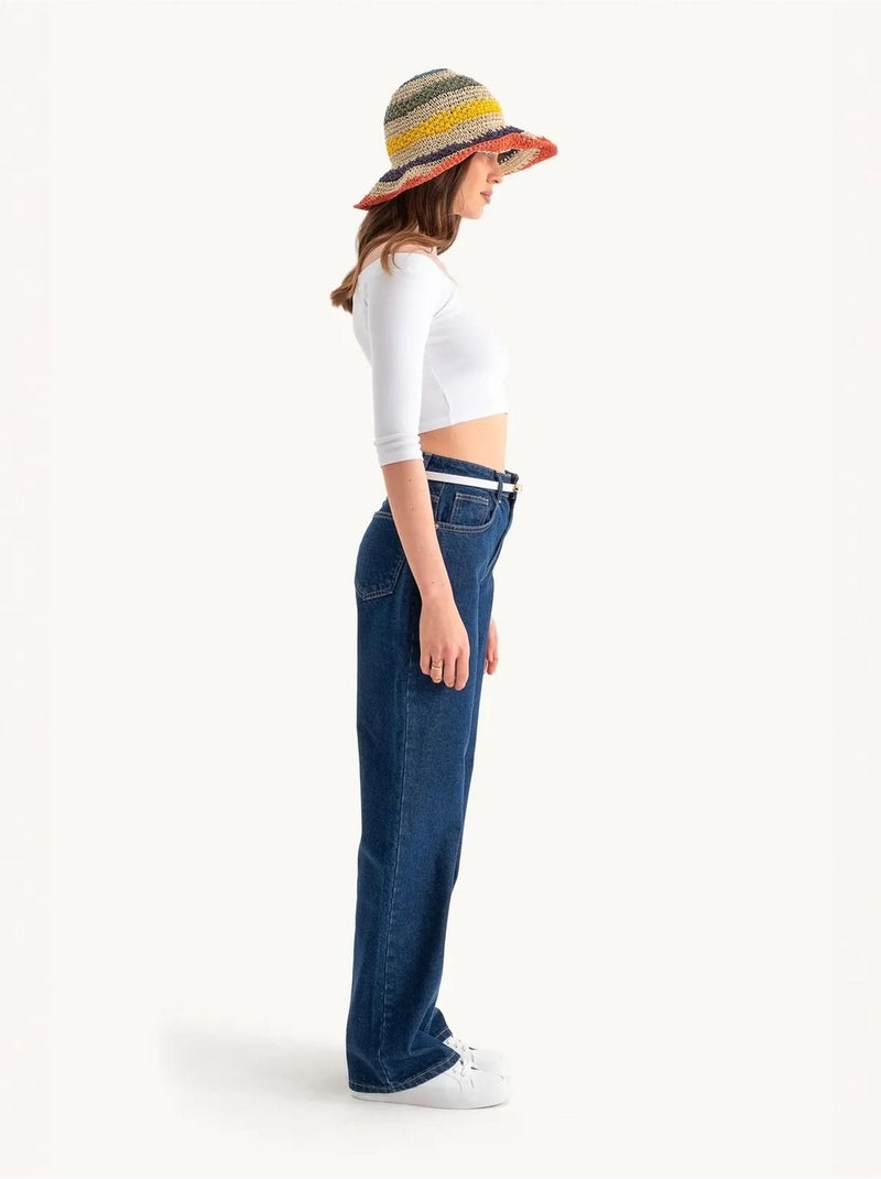 Hoge taille wijde pijpen jeans hiccup Donkerblauw - Kiabi