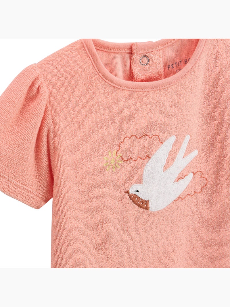 Honfleur kinderset bestaande uit een T-shirt en een short van badstof. Koraaloranje - Kiabi