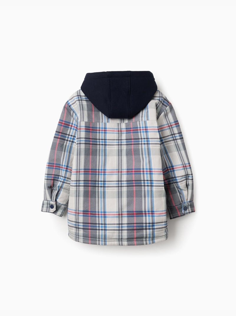 Hooded geruite overshirt met sherpa voering Blauw Blauw - Kiabi
