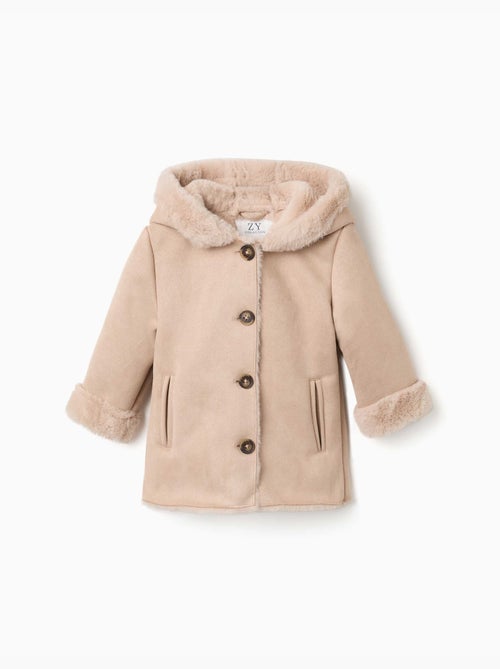 Hooded suedette jas met voering van imitatiebont - Kiabi Hooded suedette jas met voering van imitatiebont - Kiabi
