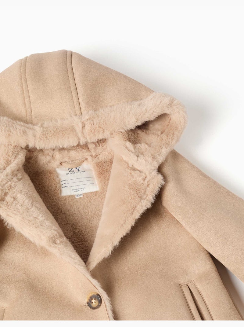 Hooded suedette jas met voering van imitatiebont Lichtbeige - Kiabi
