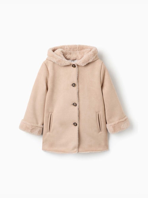 Hooded suedette jas met voering van imitatiebont - Kiabi
