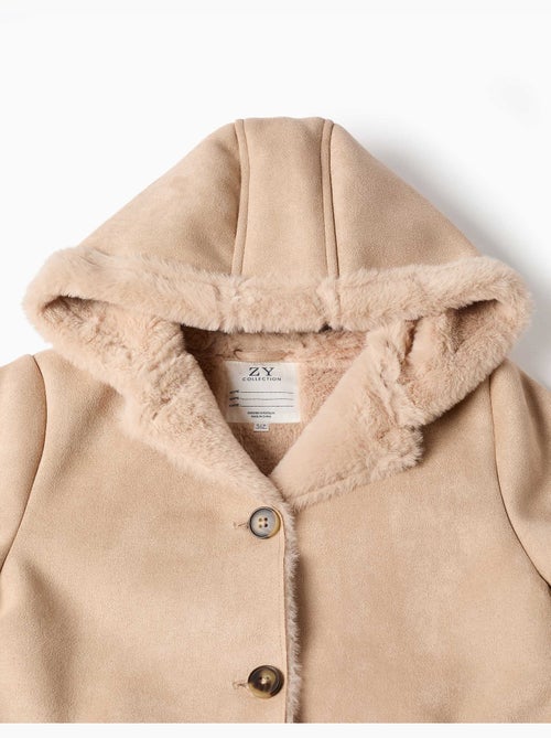 Hooded suedette jas met voering van imitatiebont - Kiabi