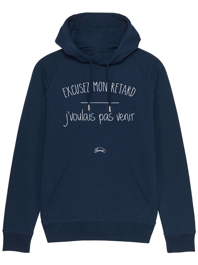 Hoodie Homme - EXCUSEZ MON RETARD J'VOULAIS PAS VENIR Bleu marine - Kiabi
