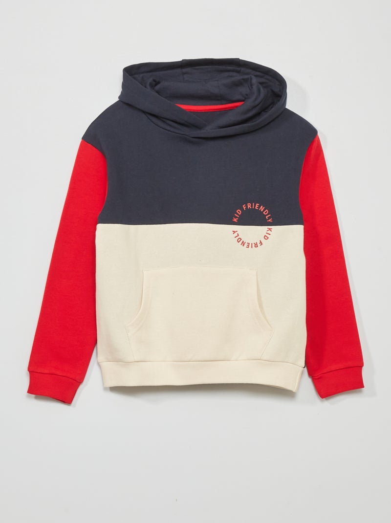 Hoodie met colorblock-patroon en leuke tekstopdruk BLAUW - Kiabi