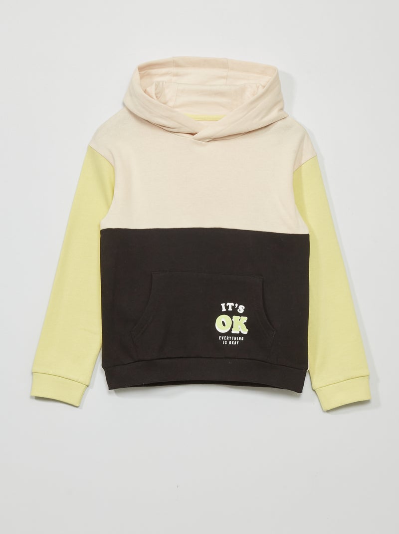 Hoodie met colorblock-patroon en leuke tekstopdruk ZWART - Kiabi