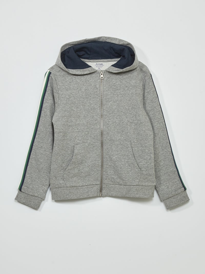 Hoodie met driekleurige streep GRIJS - Kiabi