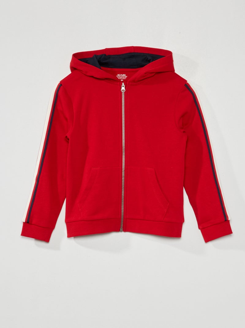 Hoodie met driekleurige streep ROOD - Kiabi