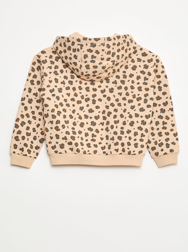Hoodie met rits en print Biege - Kiabi
