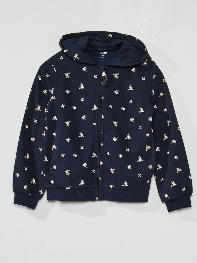 Hoodie met rits en print BLAUW - Kiabi