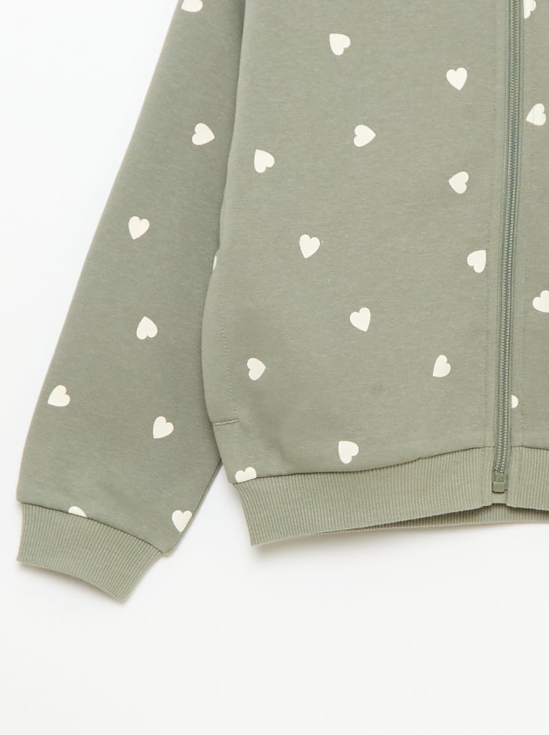 Hoodie met rits en print Groen - Kiabi