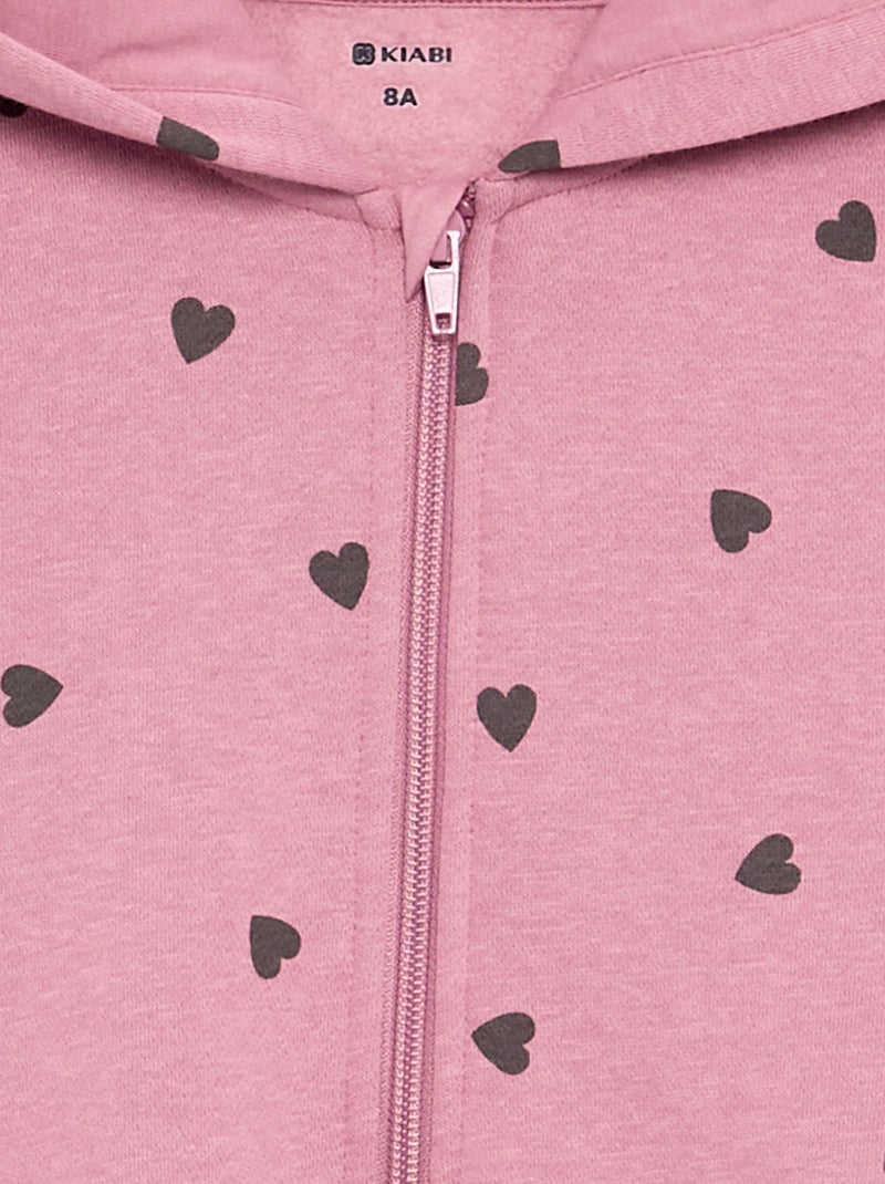 Hoodie met rits en print Rose - Kiabi