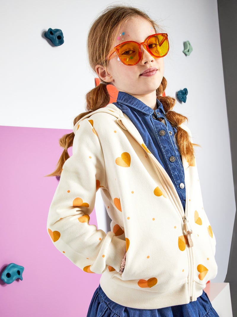 Hoodie met rits en print WIT - Kiabi