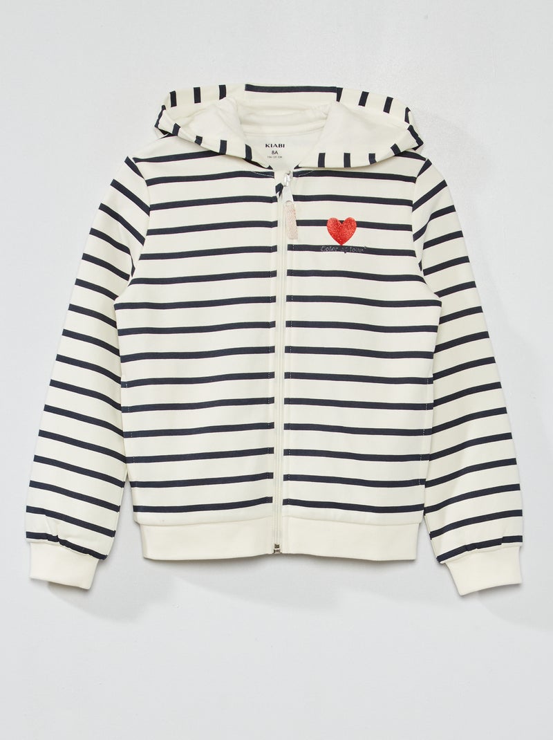 Hoodie met rits en print WIT - Kiabi