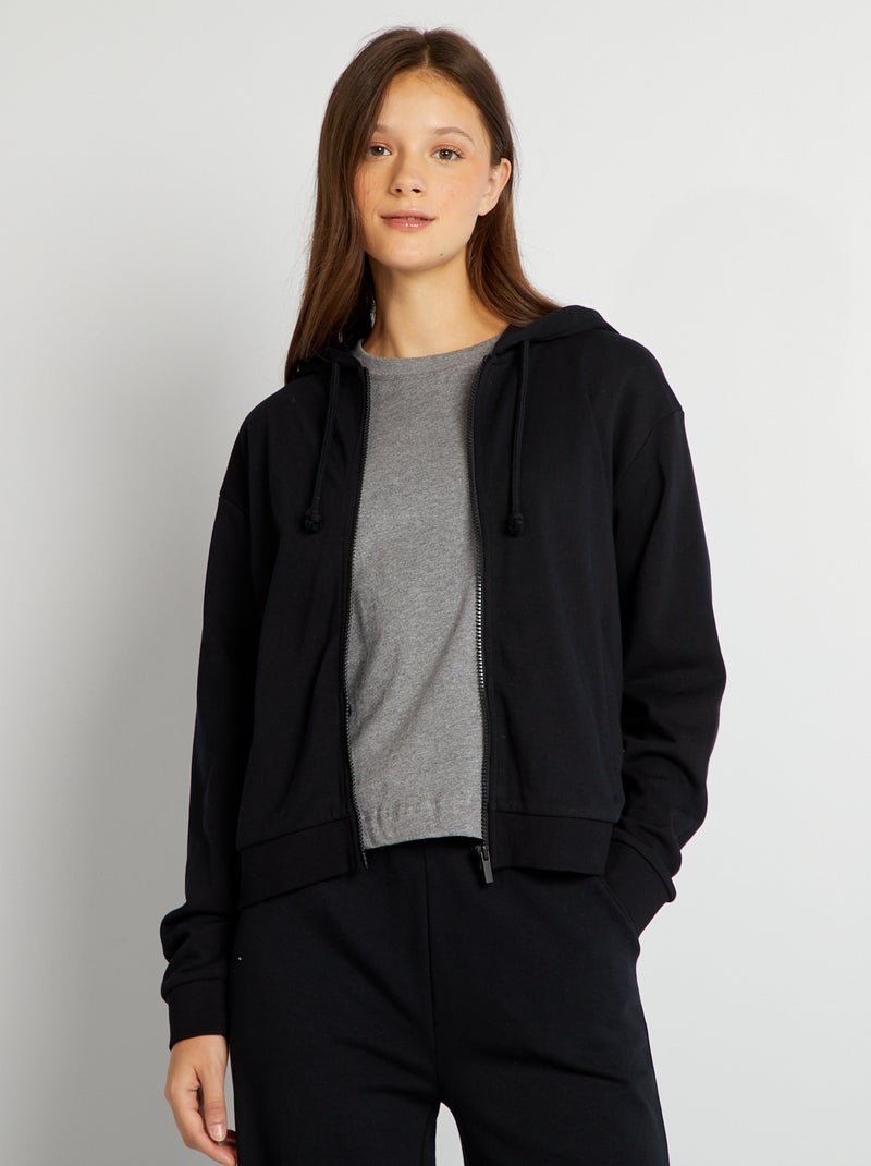 Hoodie met rits ZWART - Kiabi