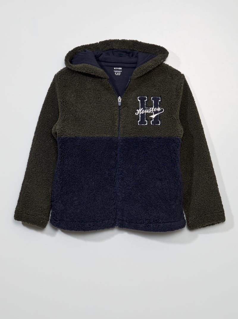 Hoodie met ritskraag met schapenvacht effect BLAUW - Kiabi
