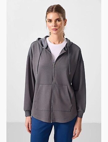 Hoodie tunique long oversize à capuche et zip tommy