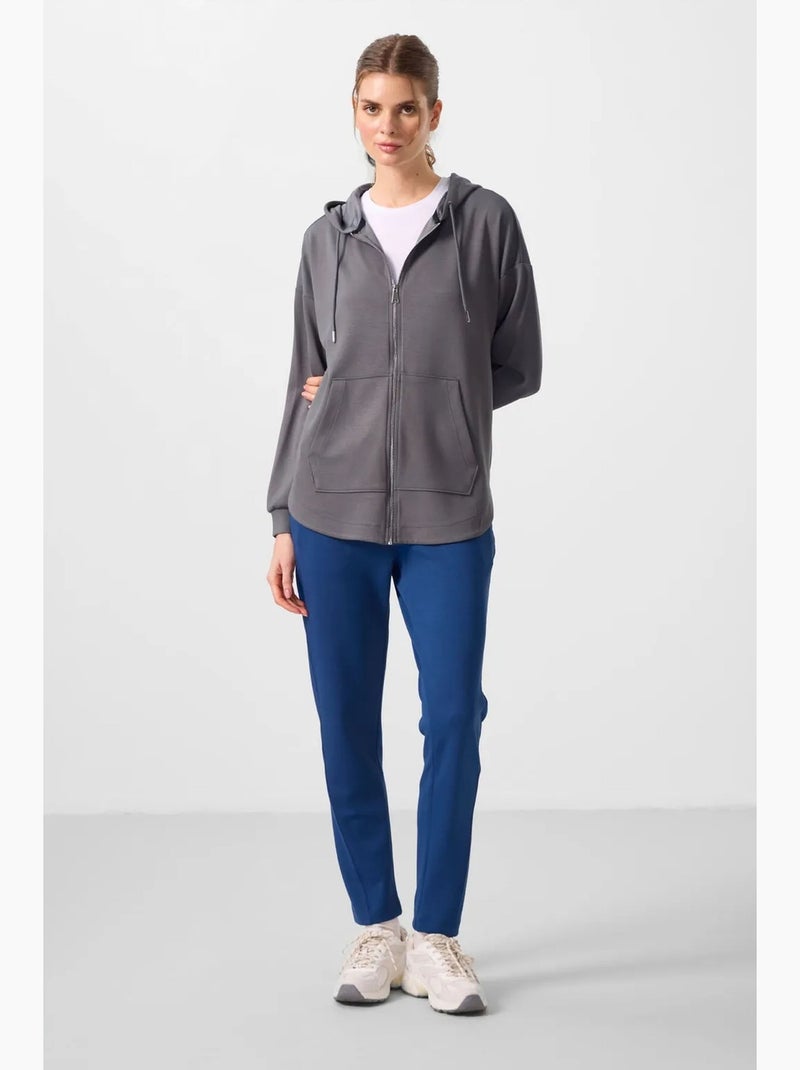 Hoodie tunique long oversize à capuche et zip tommy Gris Noir - Kiabi