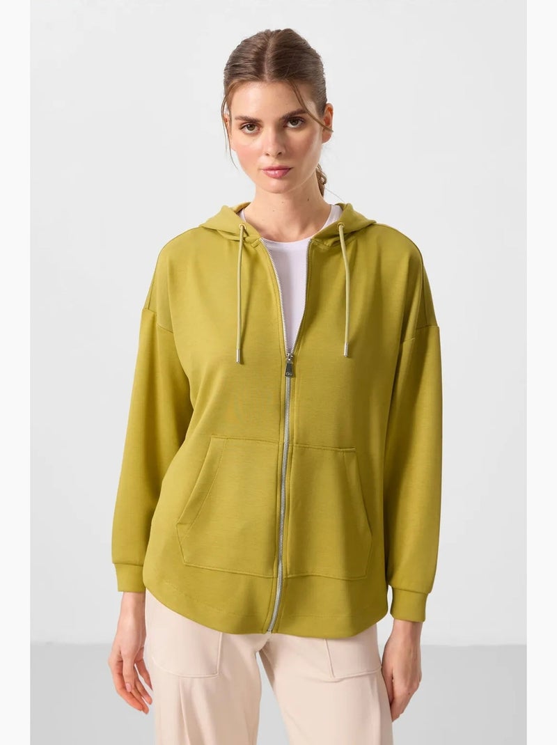 Hoodie tunique long oversize à capuche et zip tommy Kaki - Kiabi