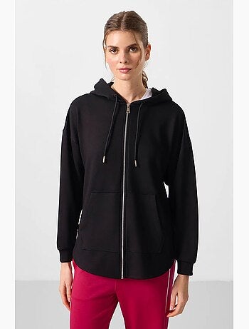 Hoodie tunique long oversize à capuche et zip tommy