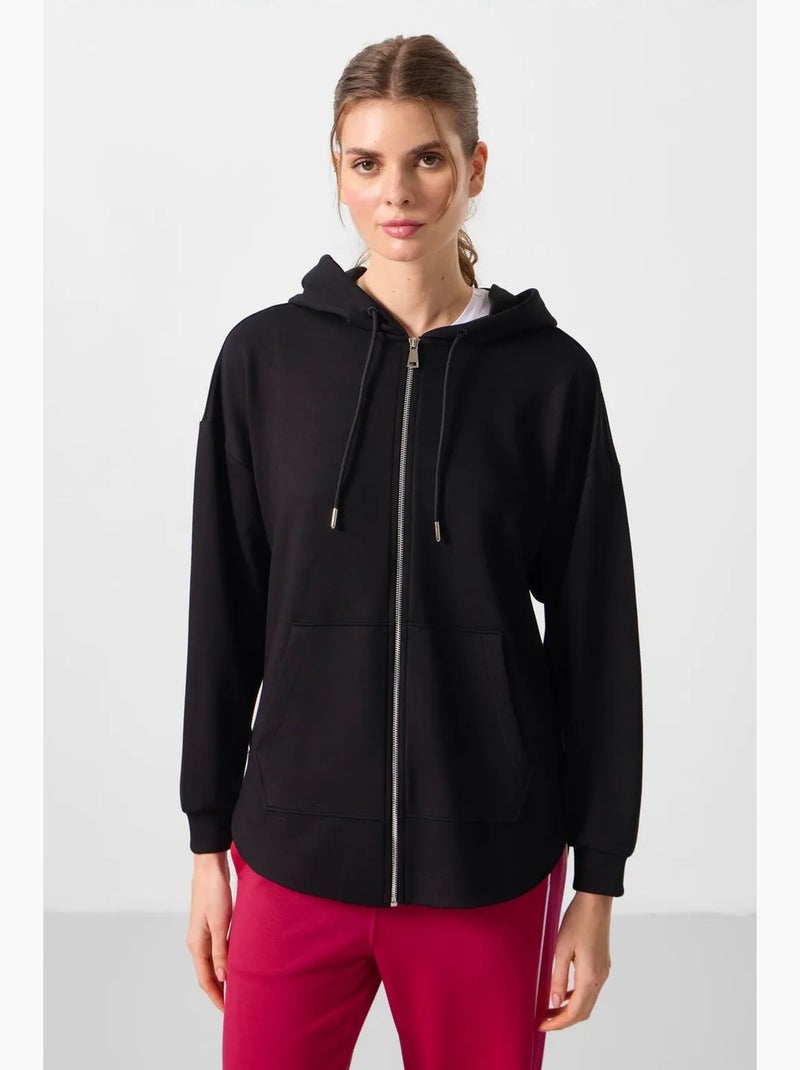 Hoodie tunique long oversize à capuche et zip tommy Noir - Kiabi