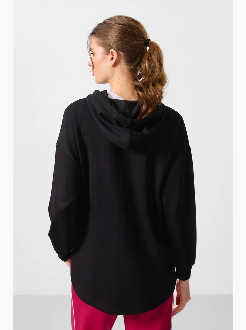 Hoodie tunique long oversize à capuche et zip tommy Noir - Kiabi