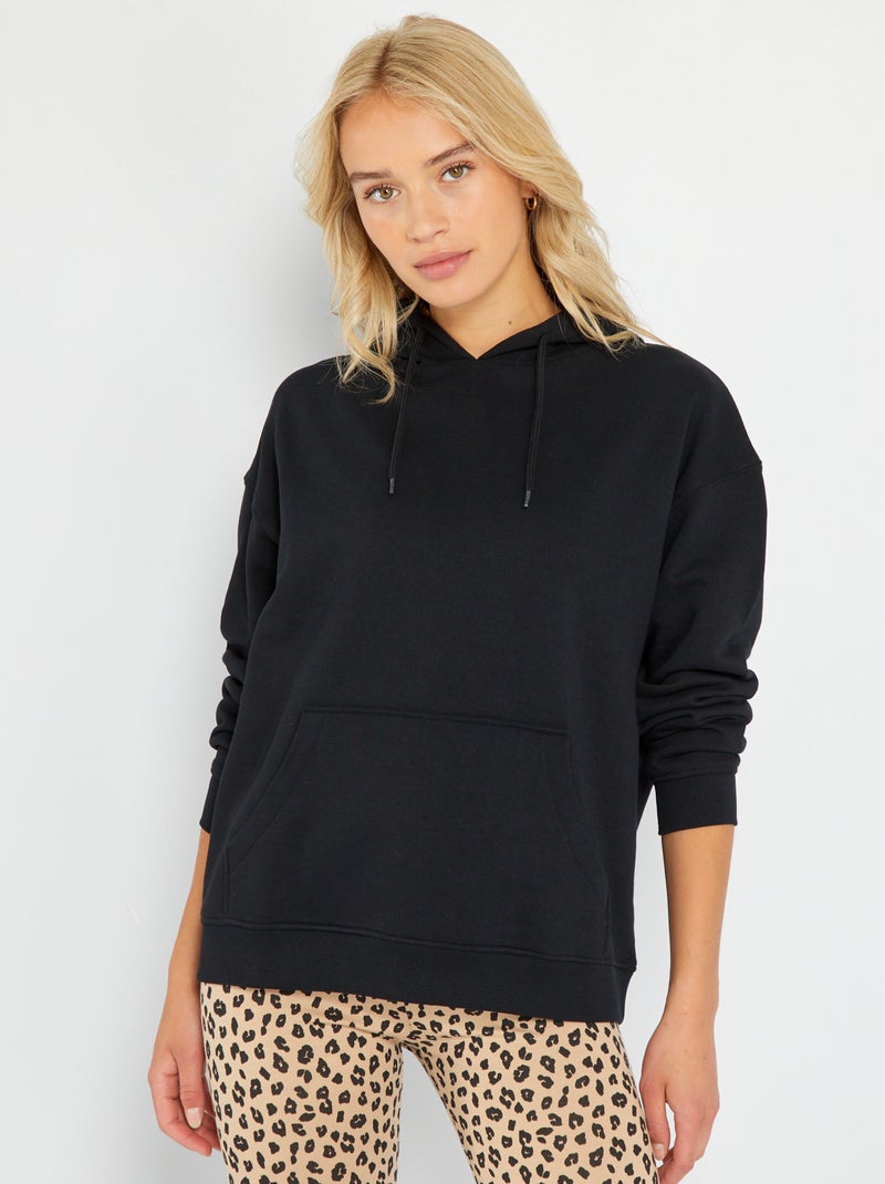 Hoodie van effen joggingstof zwart - Kiabi