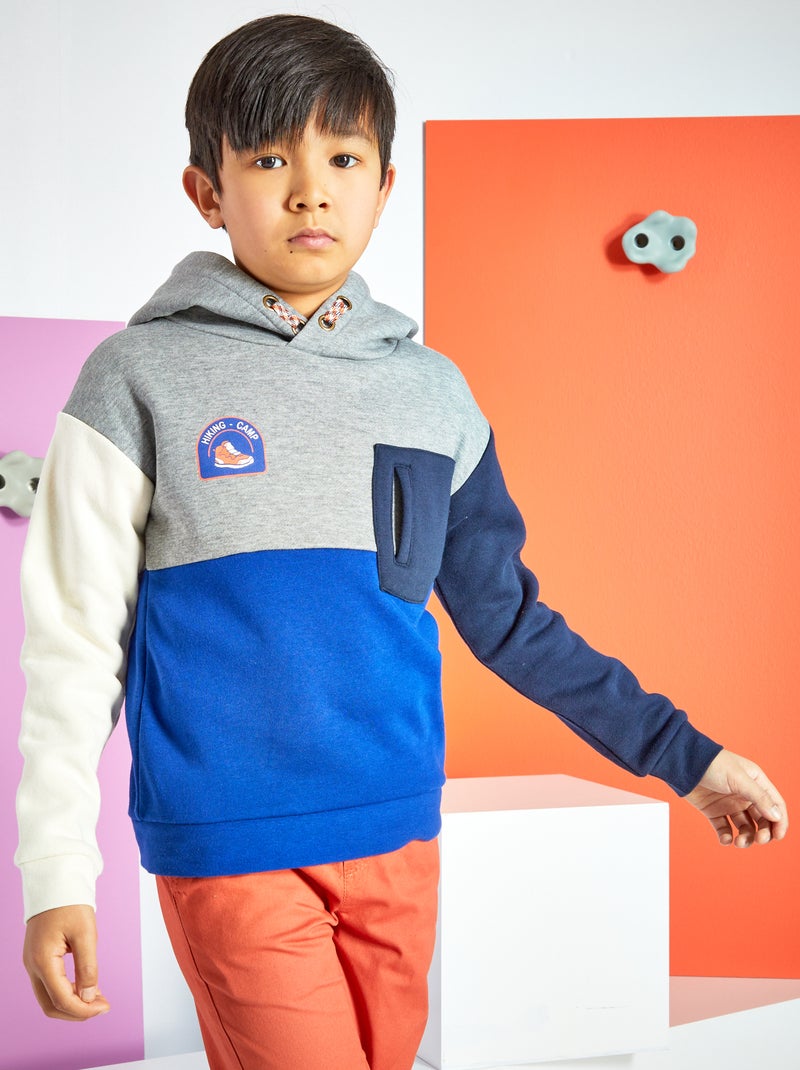 Hoodie van joggingstof met colorblock GRIJS - Kiabi