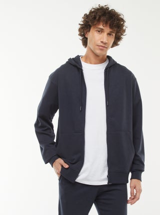 Hoodie van joggingstof met rits