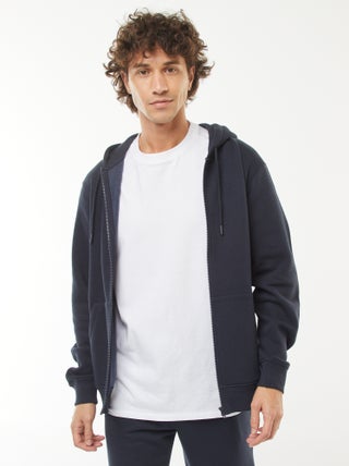 Hoodie van joggingstof met rits