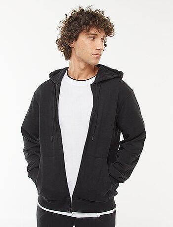 Hoodie van joggingstof met rits