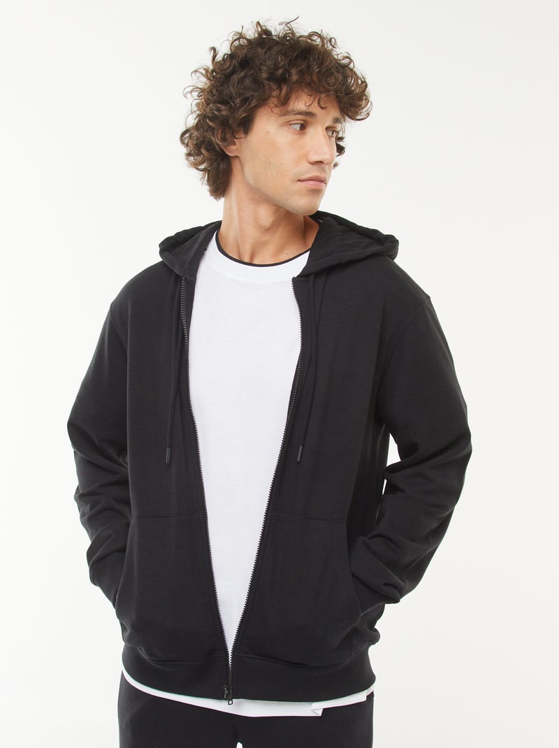 Hoodie van joggingstof met rits zwart - Kiabi