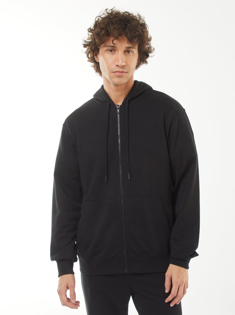 Hoodie van joggingstof met rits zwart - Kiabi